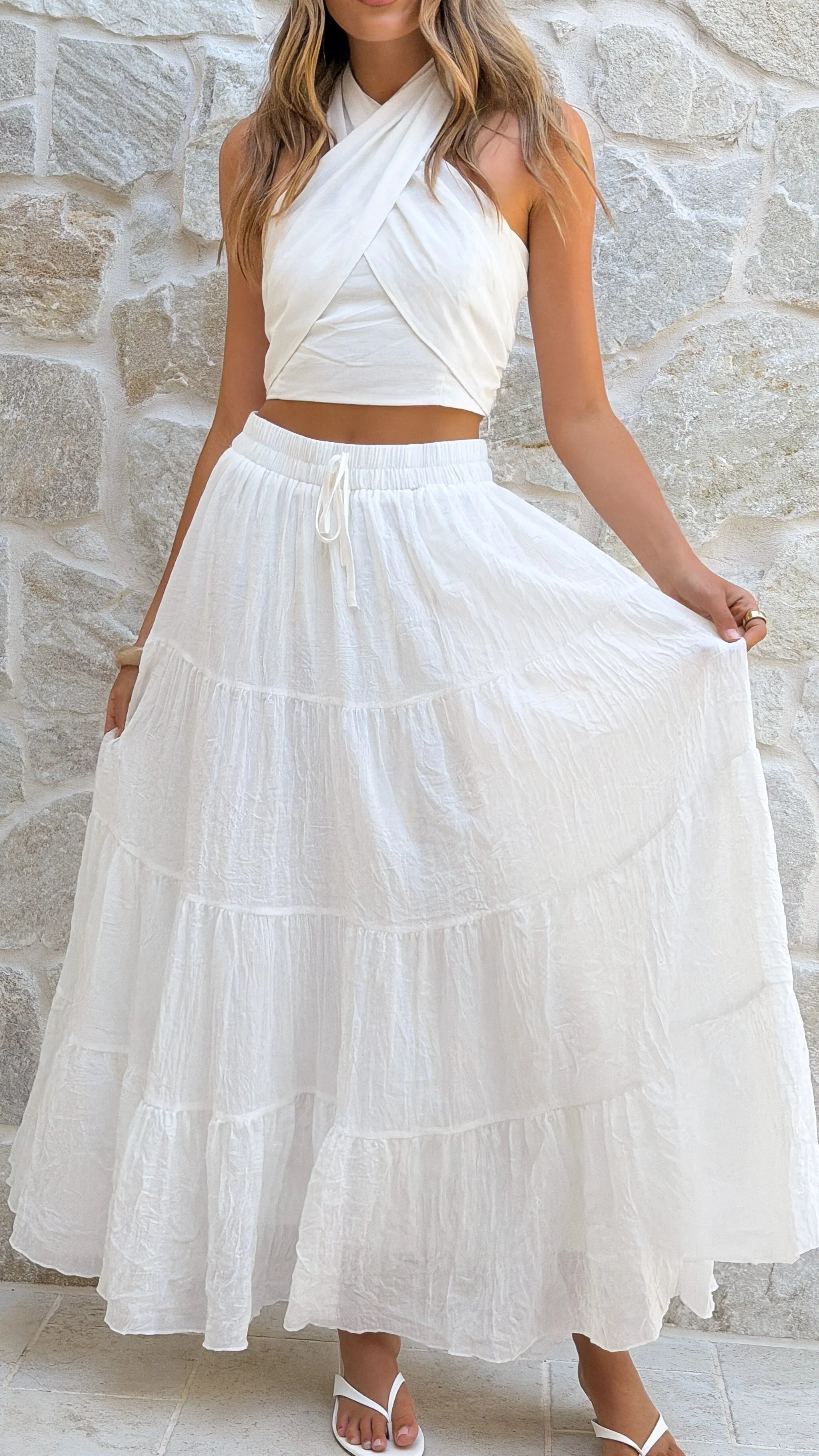 Cartier Tiered Maxi Skirt White