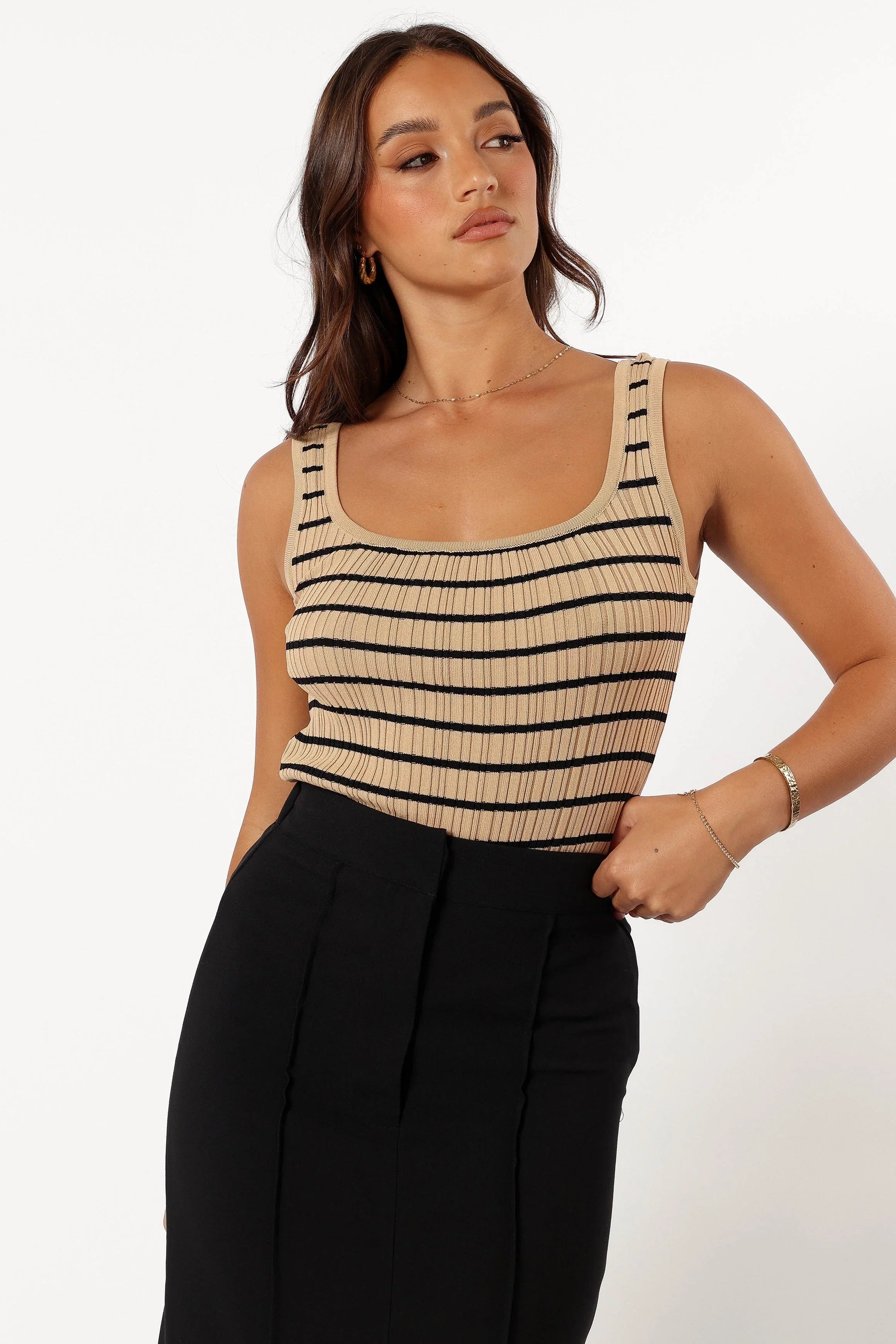Milla Knit Top Beige Black