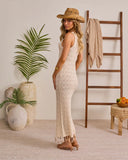Sunlit Glow Knit Beaded Fringe Hem Cover Up Maxi Dress