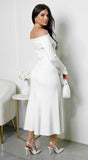 Zoya Off Shoulder Ribbed Midi Dress Ivory