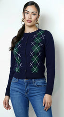 Mirex Argyle Knit Cardigan Navy