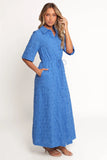 Cooper Embroidered Button Through Midi Dress Cobalt