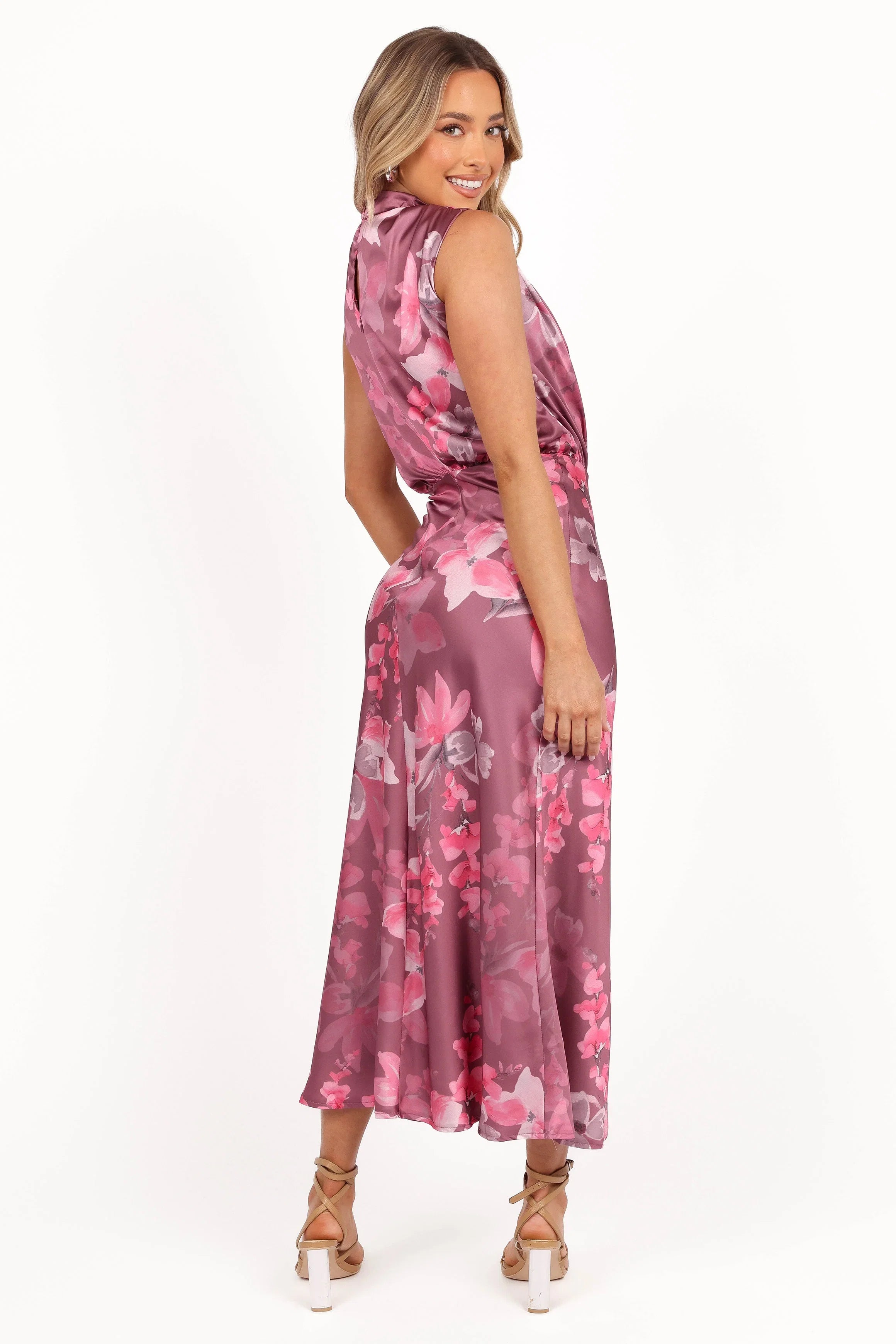 Anabelle Halter Neck Midi Dress Dark Rose Floral