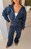 Wishing For It Cropped Cinched Zip Front Hoodie Navy