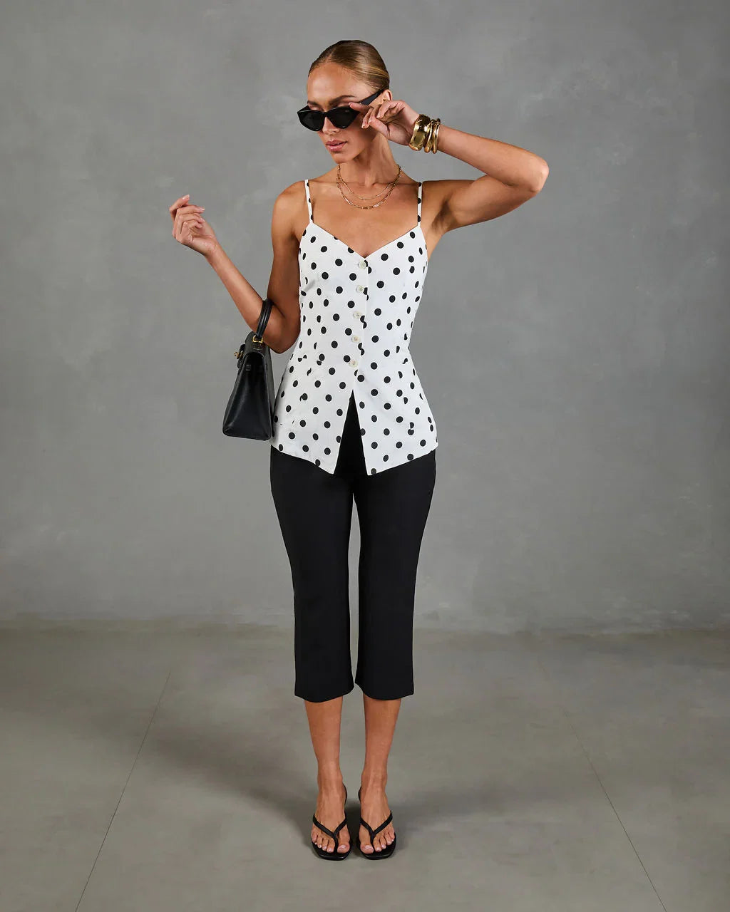 Dottie Chic Polka Dot Linen Blend Tank Top