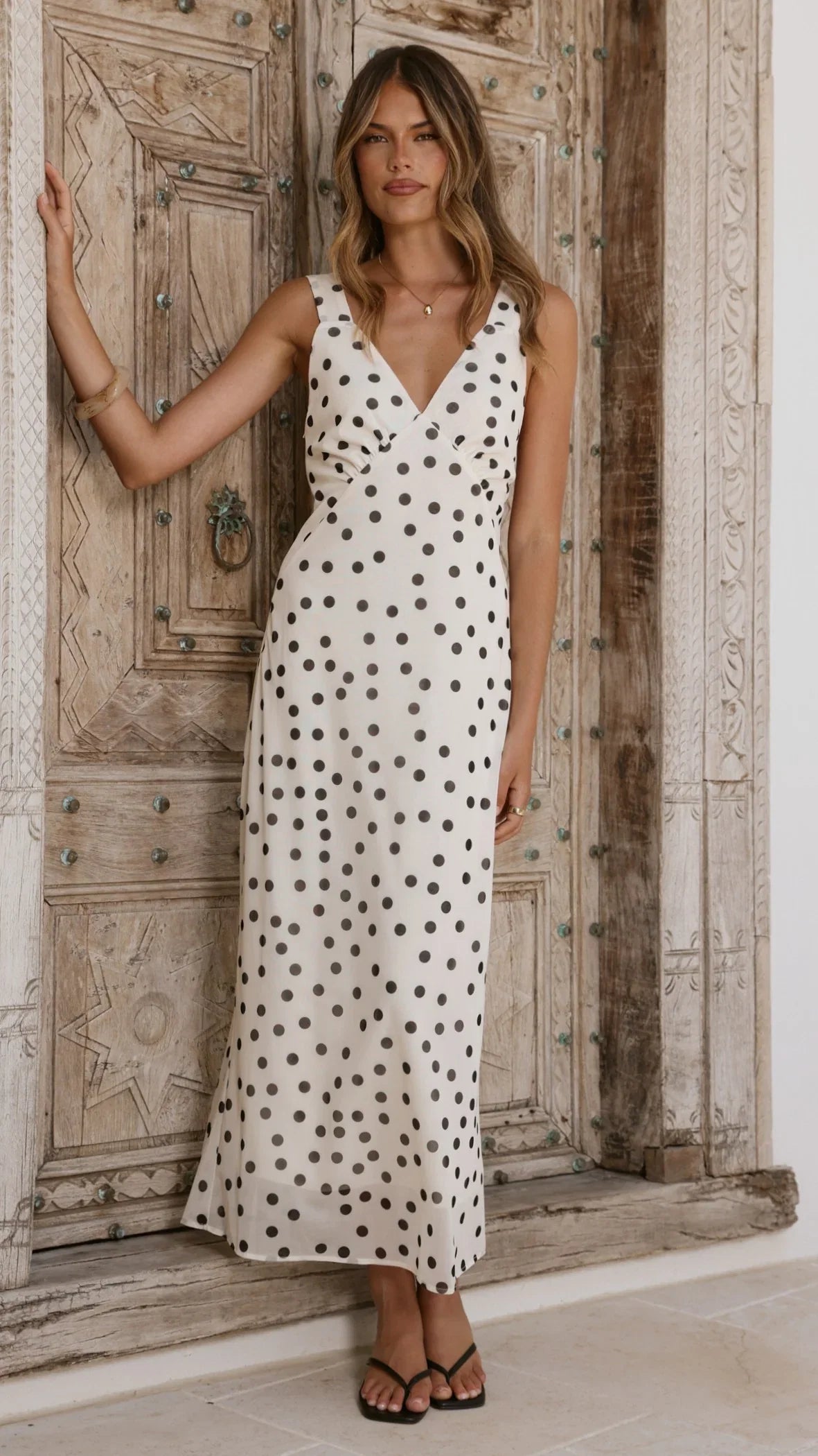 Cassara Maxi Dress White Black Polka Dot
