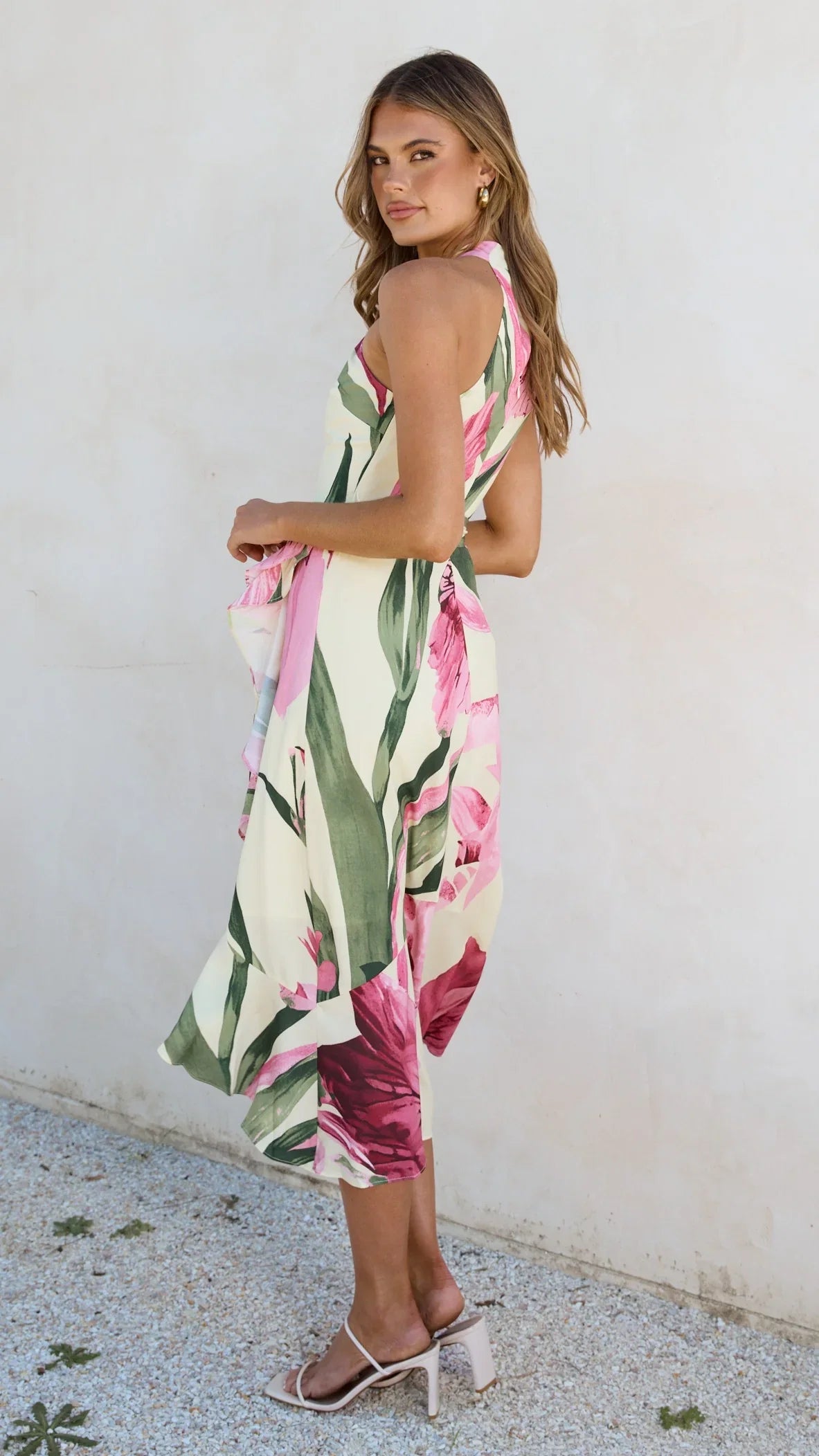 Alma Midi Dress Lemon Pink Floral