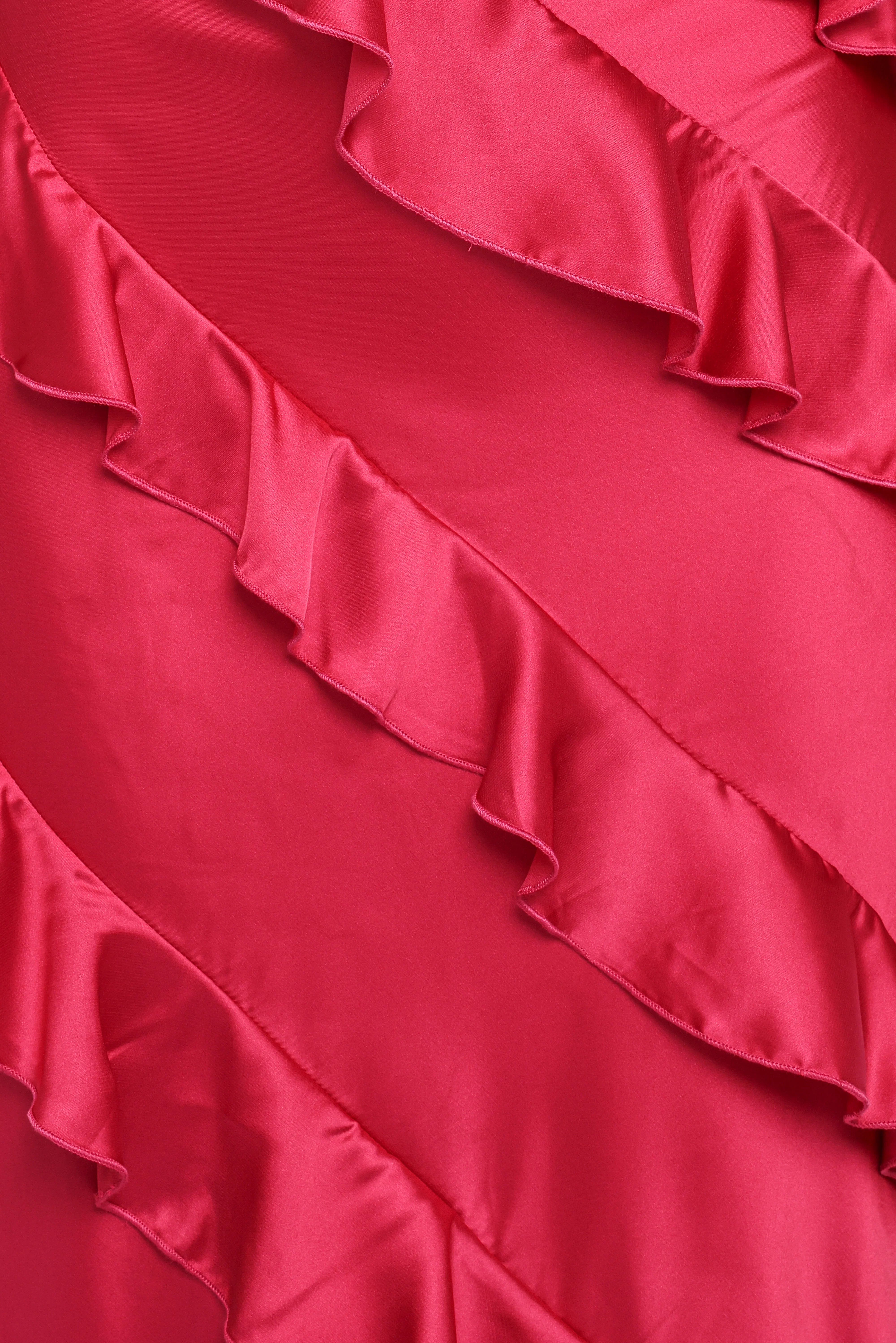 Ciao Ruffles Maxi Satin Dress Fuchsia