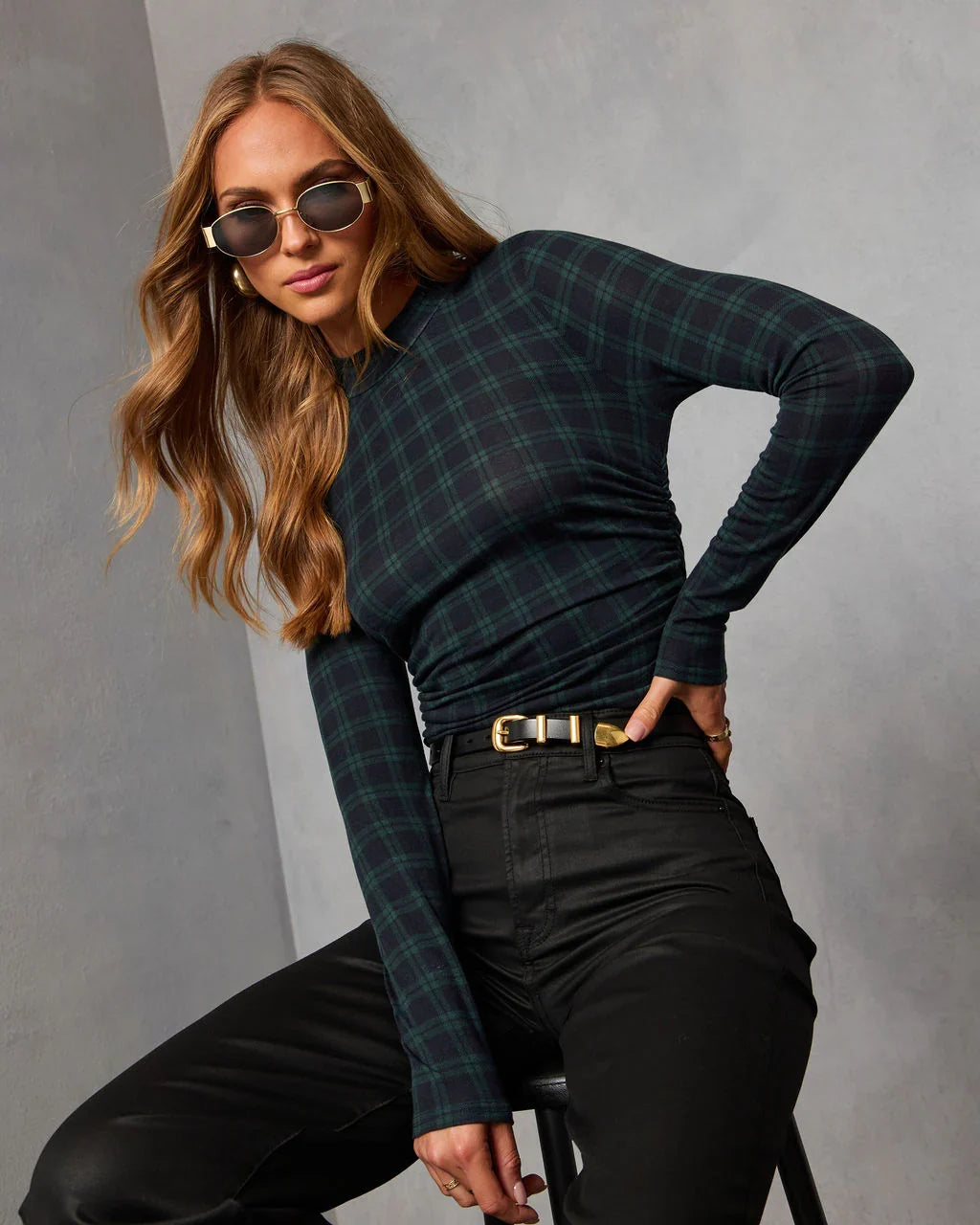 Highland Grove Plaid Mock Neck Top