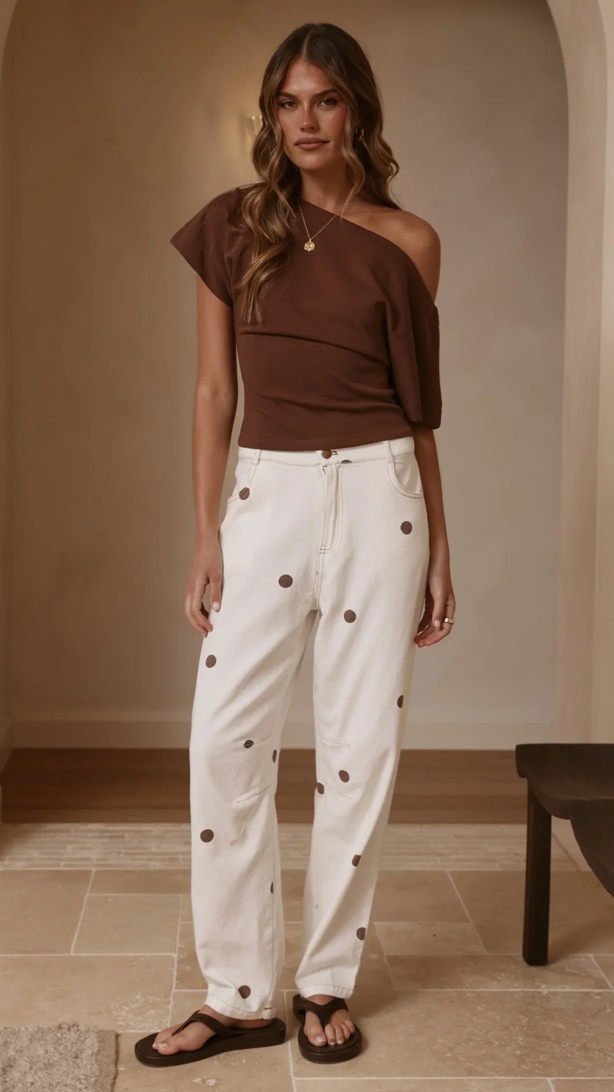 Cleora Barrel Jeans Cream Polka