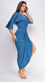 Zelia Venetian Midi Dress Teal Blue
