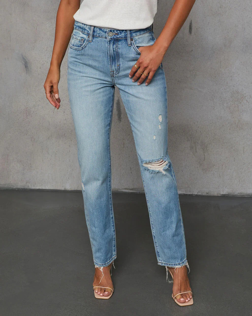 Grazie Rigid Cropped High Rise Distressed Jeans