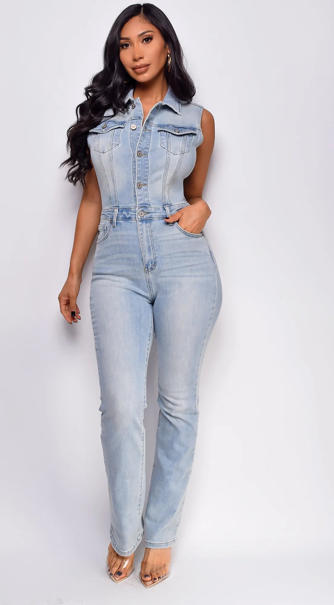 Nyssa Sleeveless Denim Jumpsuit Blue