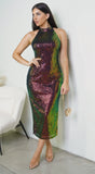 Lunera Sequin Mock Neck Midi Dress Multi Color