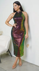 Lunera Sequin Mock Neck Midi Dress Multi Color