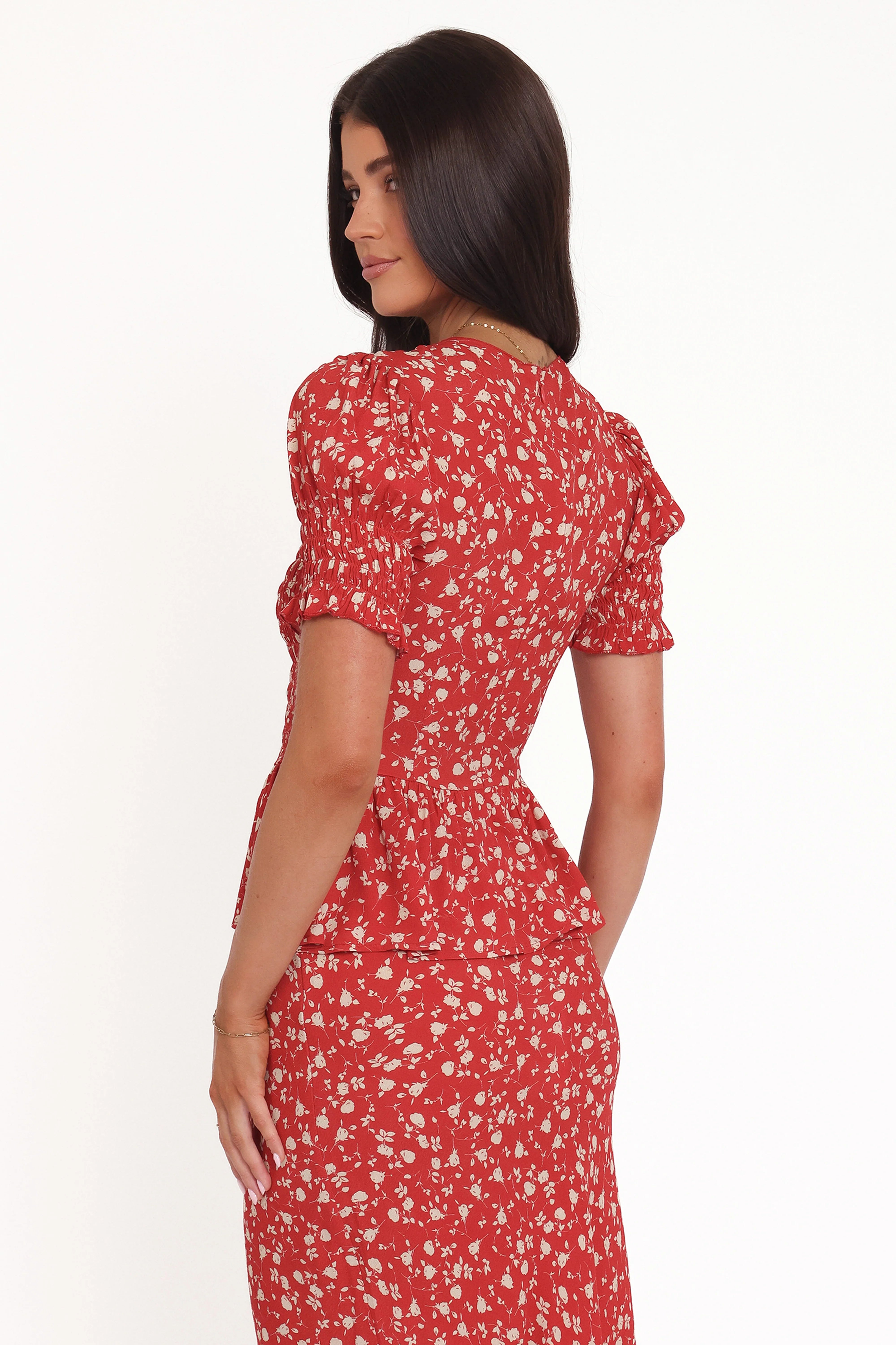 Zoella Peplum Top Red Floral