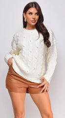 Leli Pearl Cable Detail Sweater Top Cream