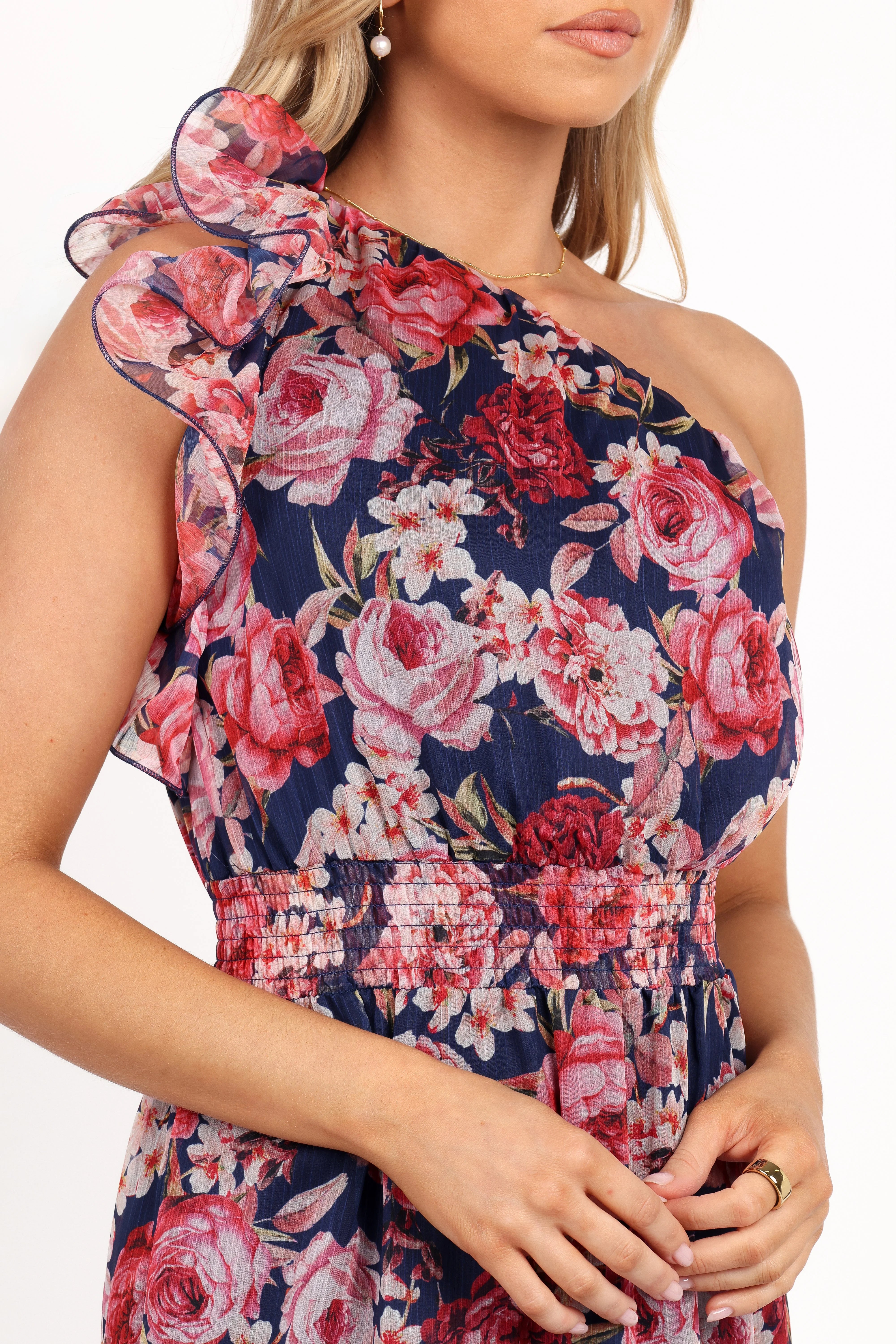 Layley One Shoulder Maxi Dress Navy Floral