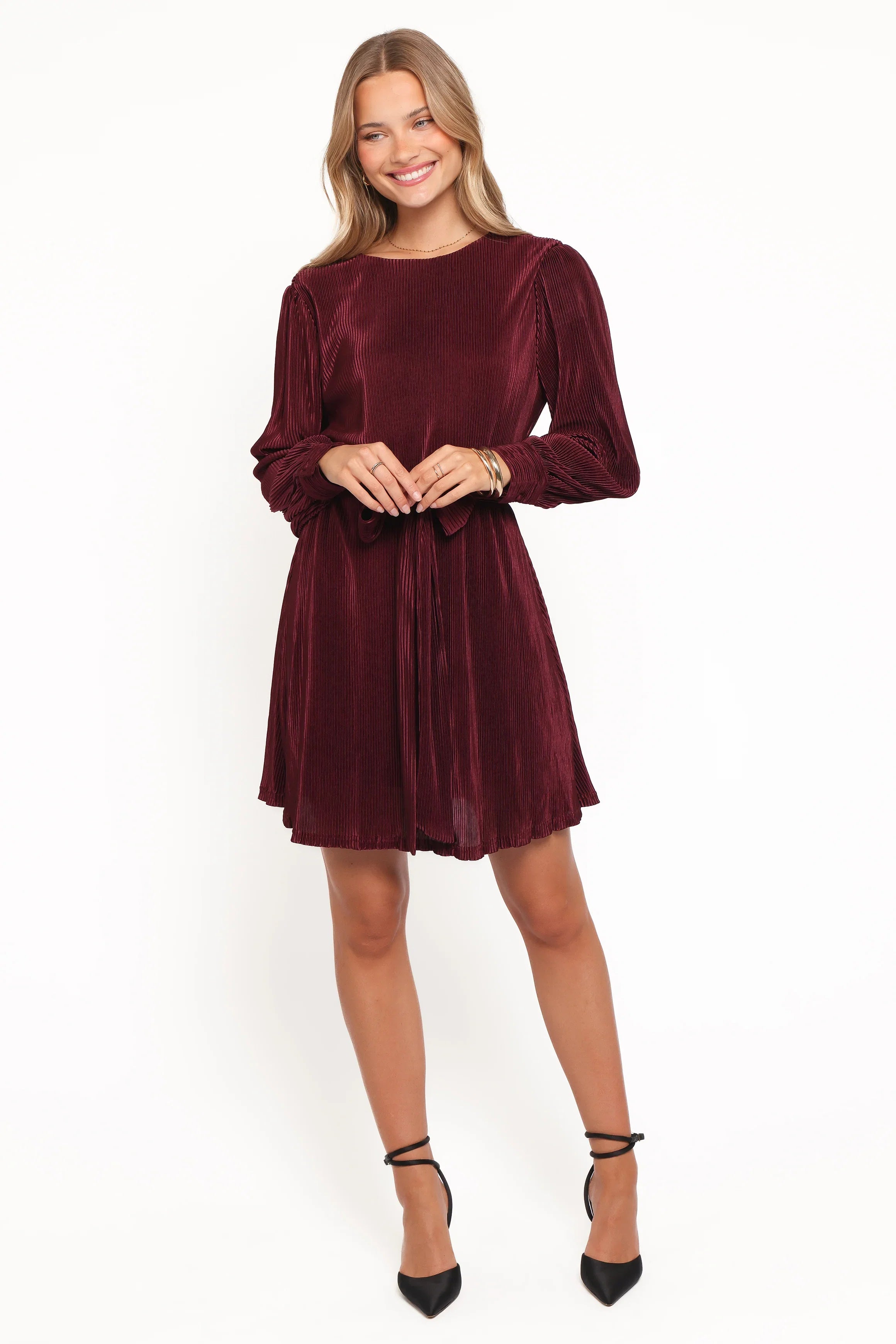 Joy Plisse Mini Dress Burgundy