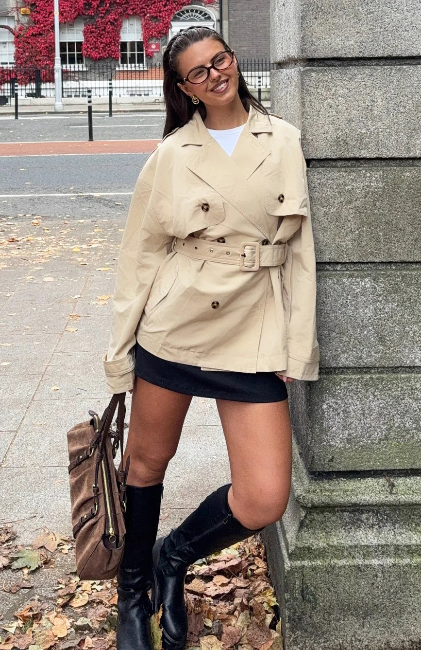 Shes Popular Cropped Trench Sand