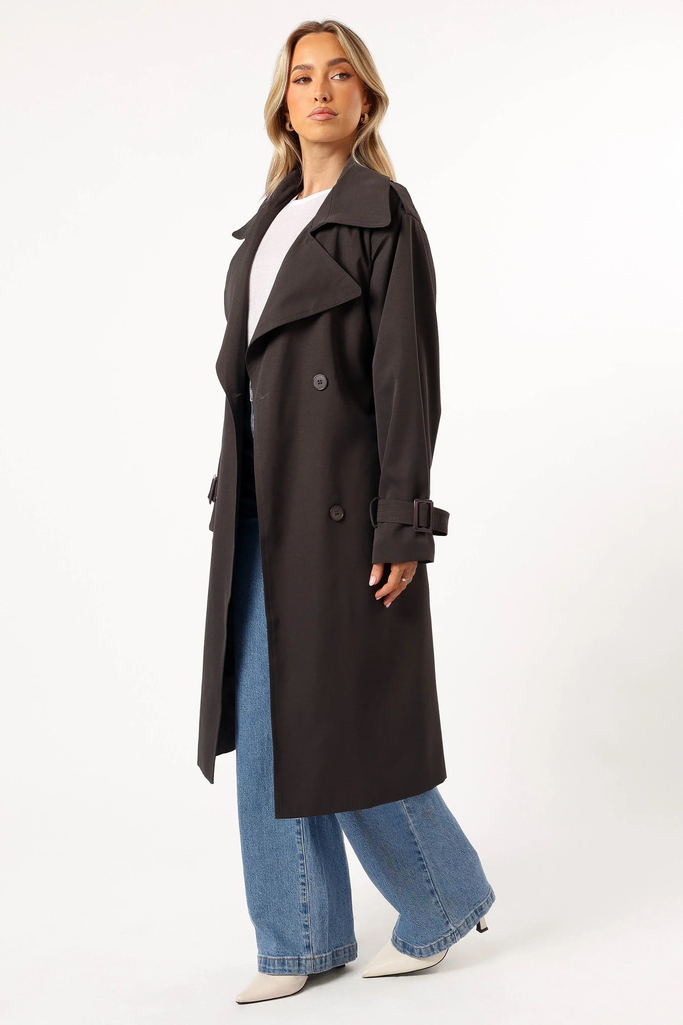 Billy Button Front Trench Coat Charcoal
