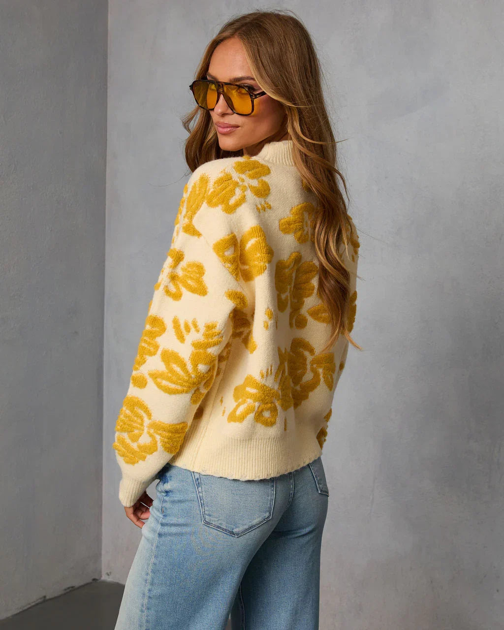Chilly Days Textured Floral Sweater