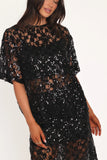 Yonder Sheer Lace Tee Top Black