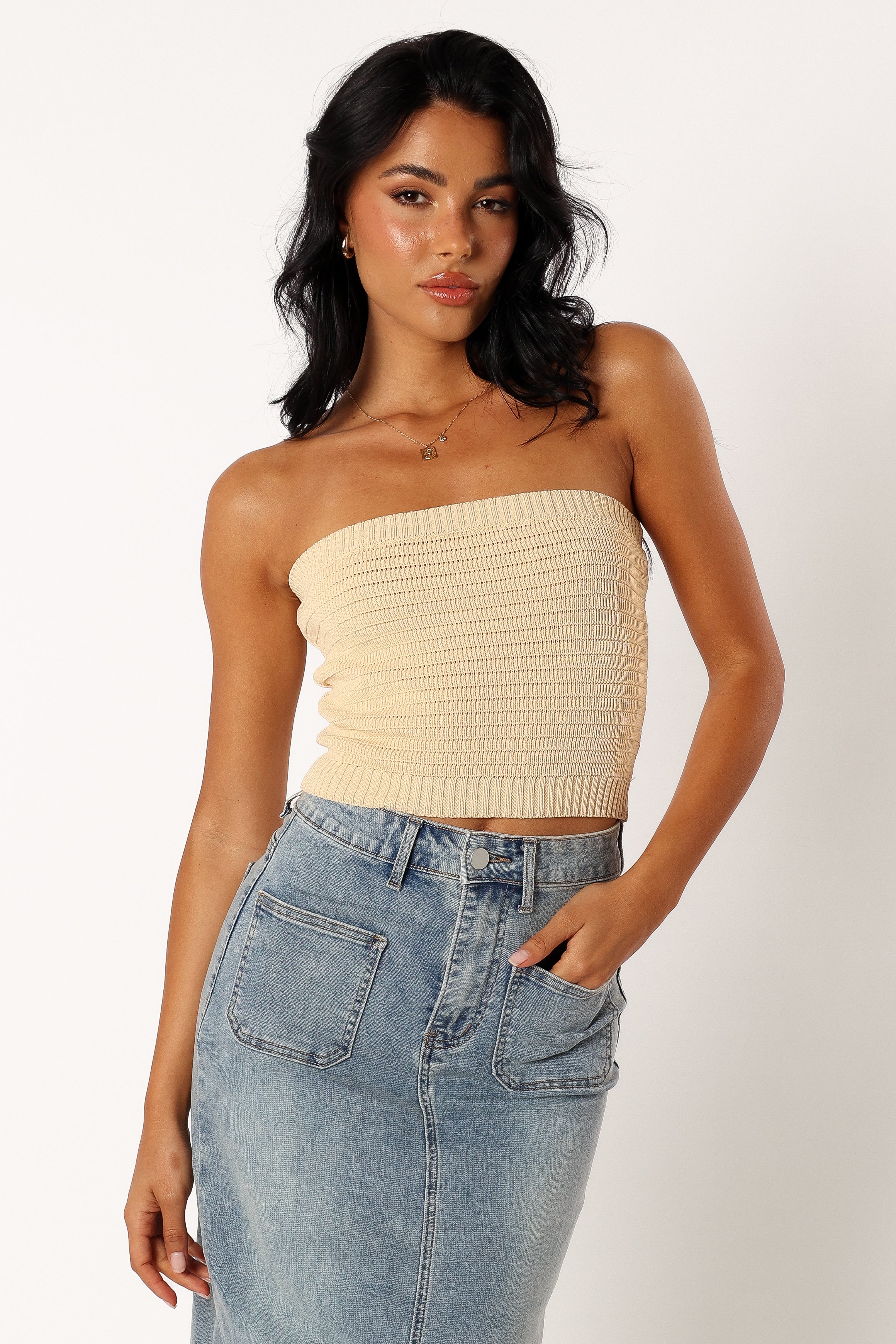 Zia Strapless Knit Top Lemon
