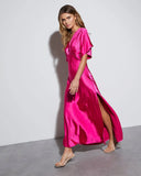 Theia Satin V Neck Maxi Dress