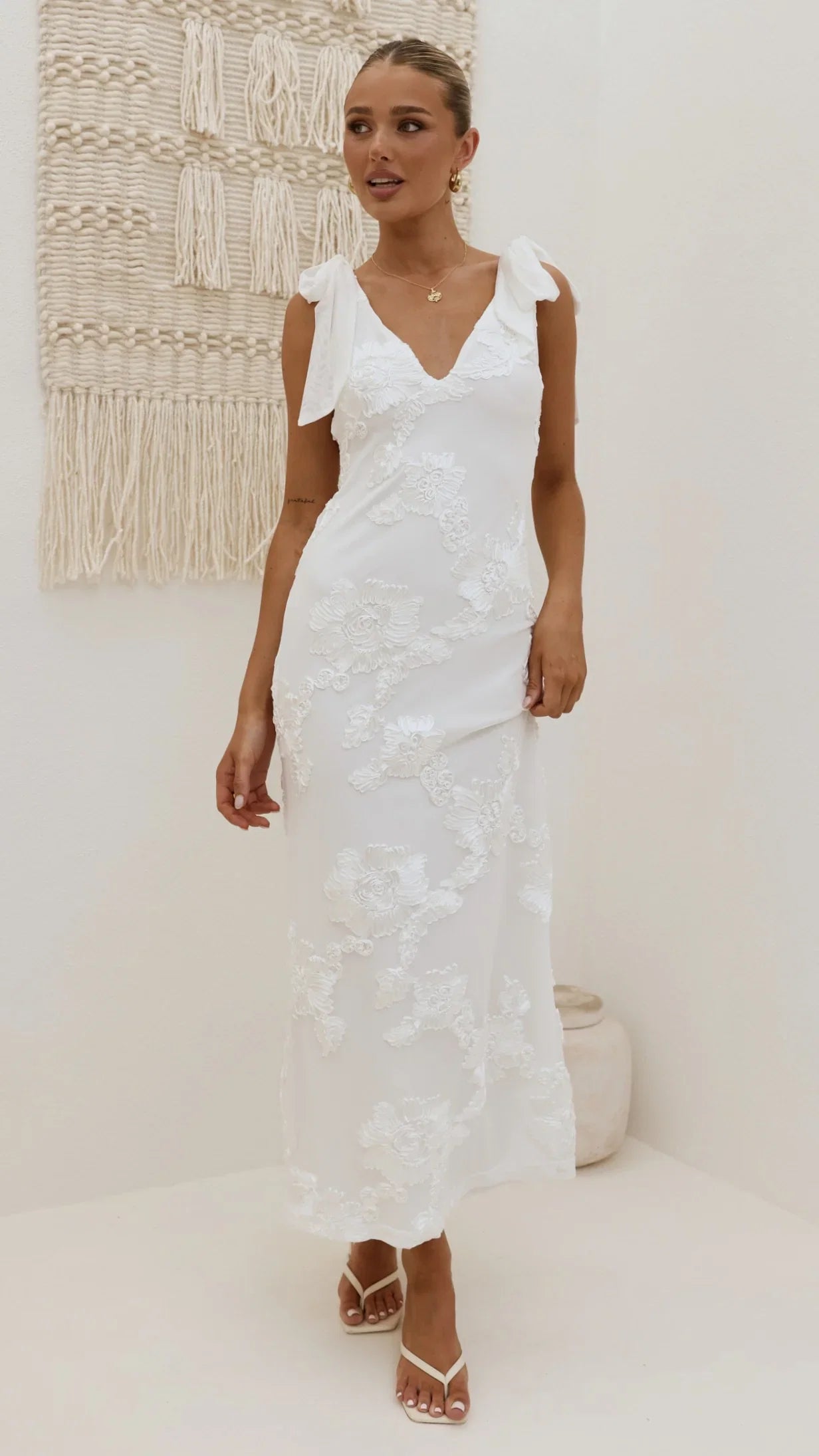 Usha Tie Strap Maxi Dress White