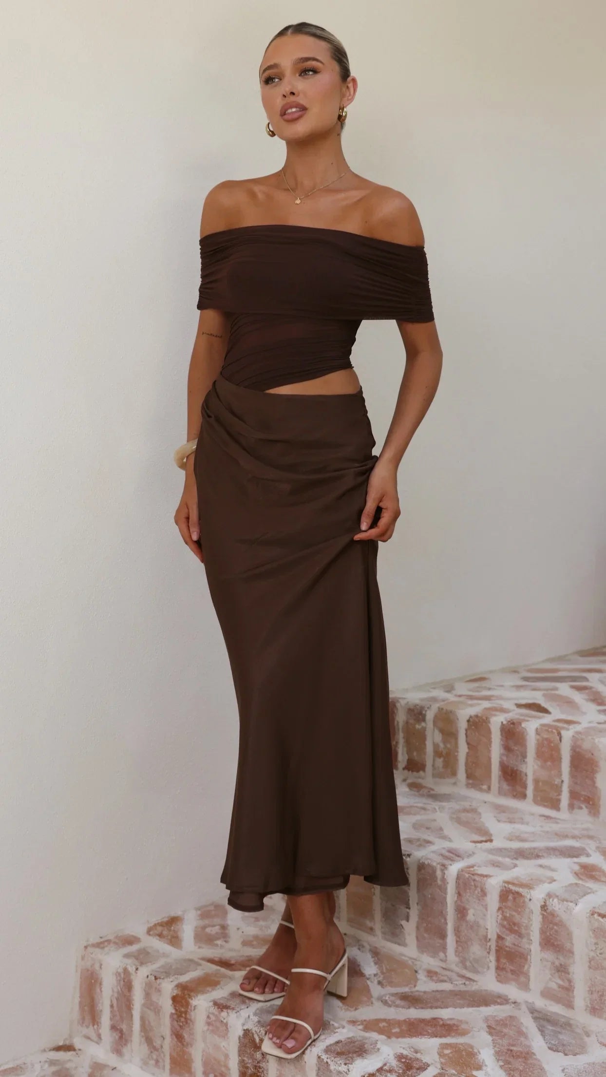 Daena Off Shoulder Maxi Dress Chocolate