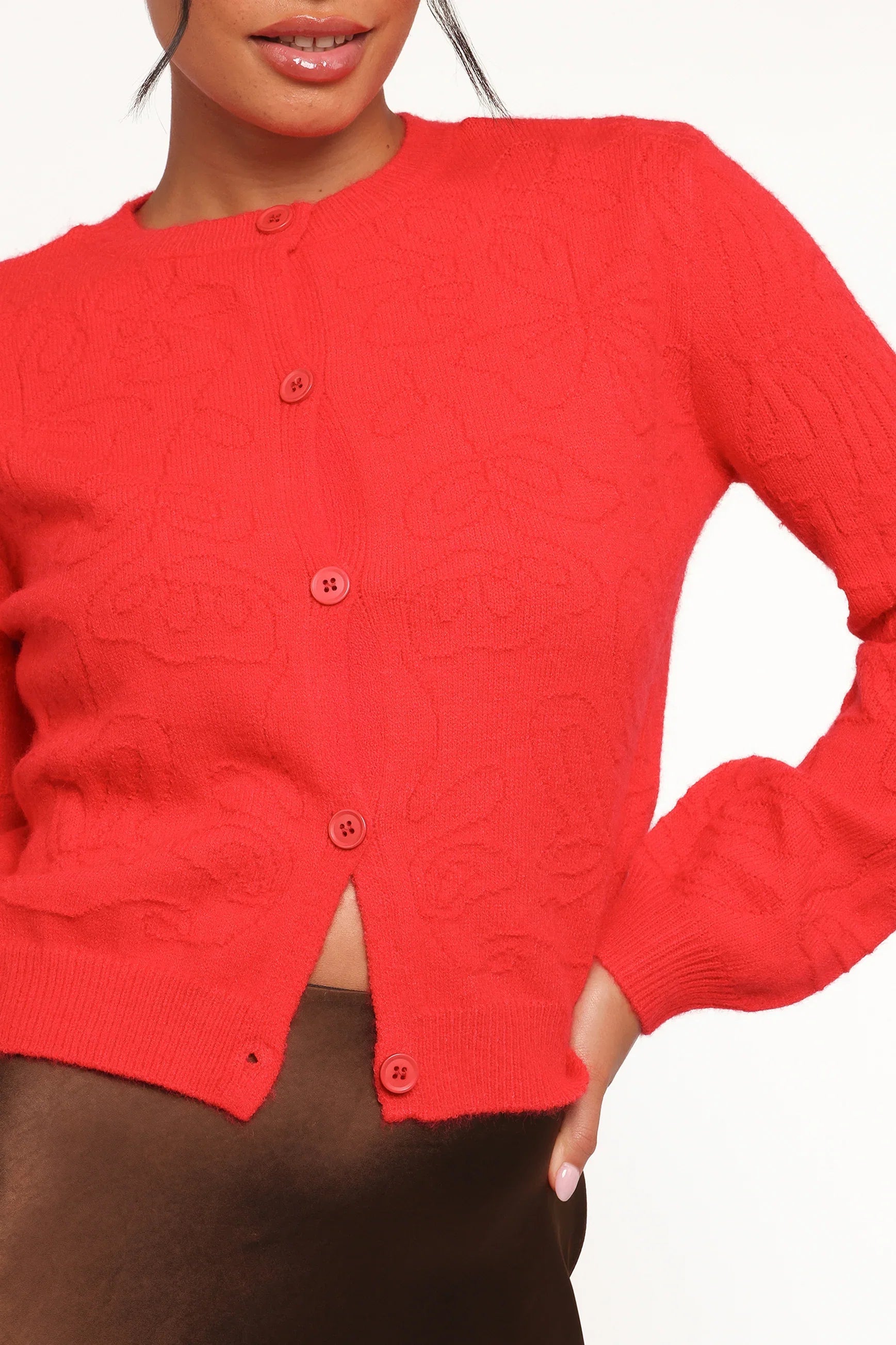 Fauna Tonal Floral Cardigan Red