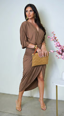 Zelia Venetian Midi Dress Brown
