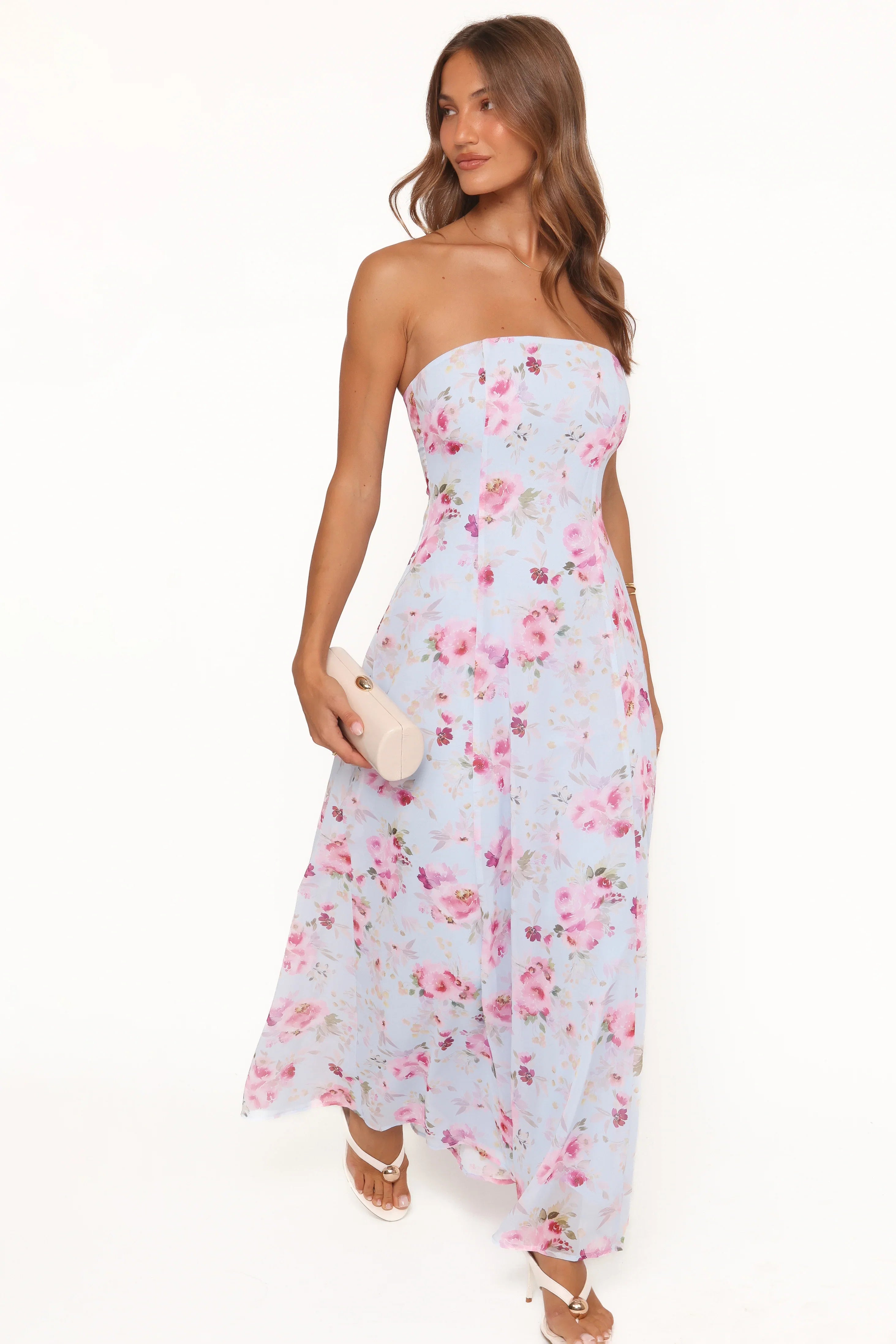 Vegas Strapless Maxi Dress Blue Floral