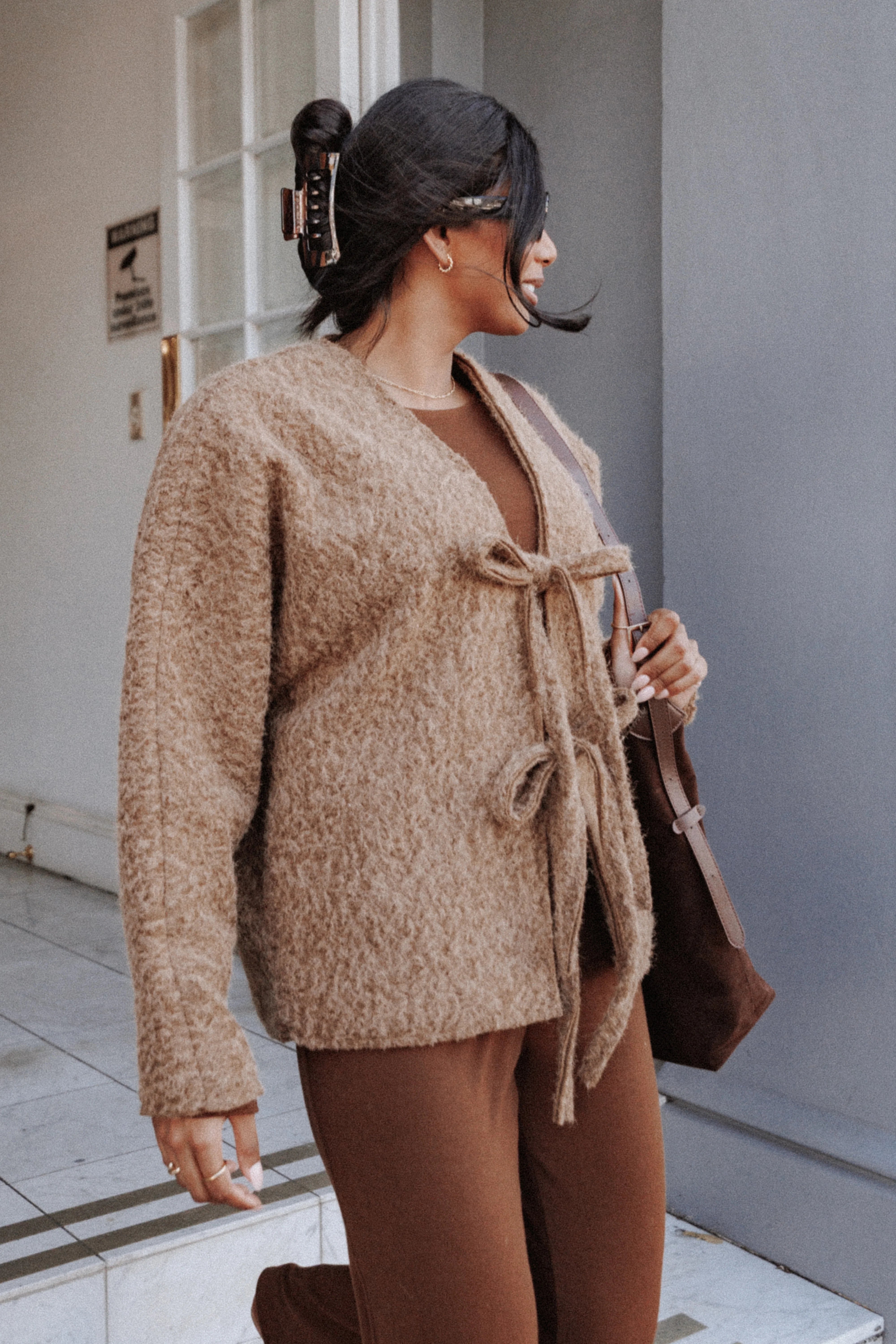 Kimmy Bow Oversized Cardigan Moss