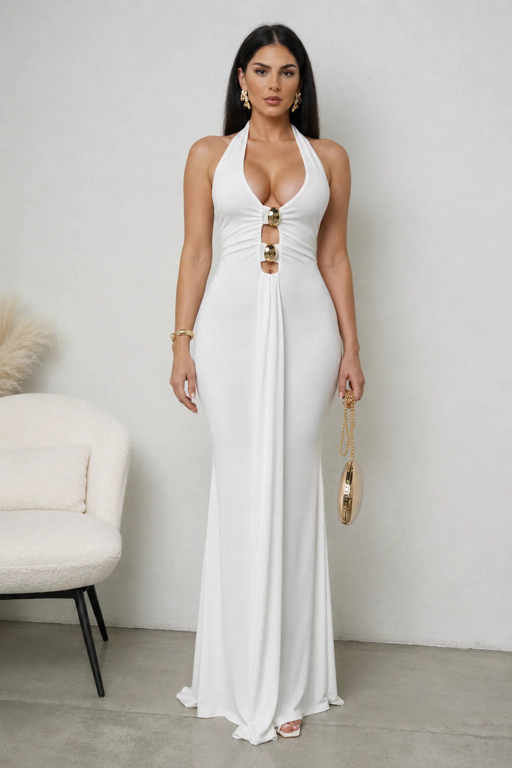 Zalyra Halter Cutout Maxi Dress White