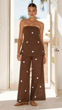 Kailani Strapless Top and Pants Set Chocolate White Polka Dot