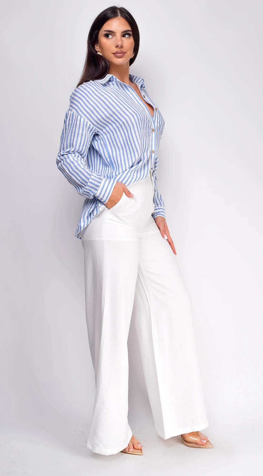 Drew Crinkle Wide Leg Pants White