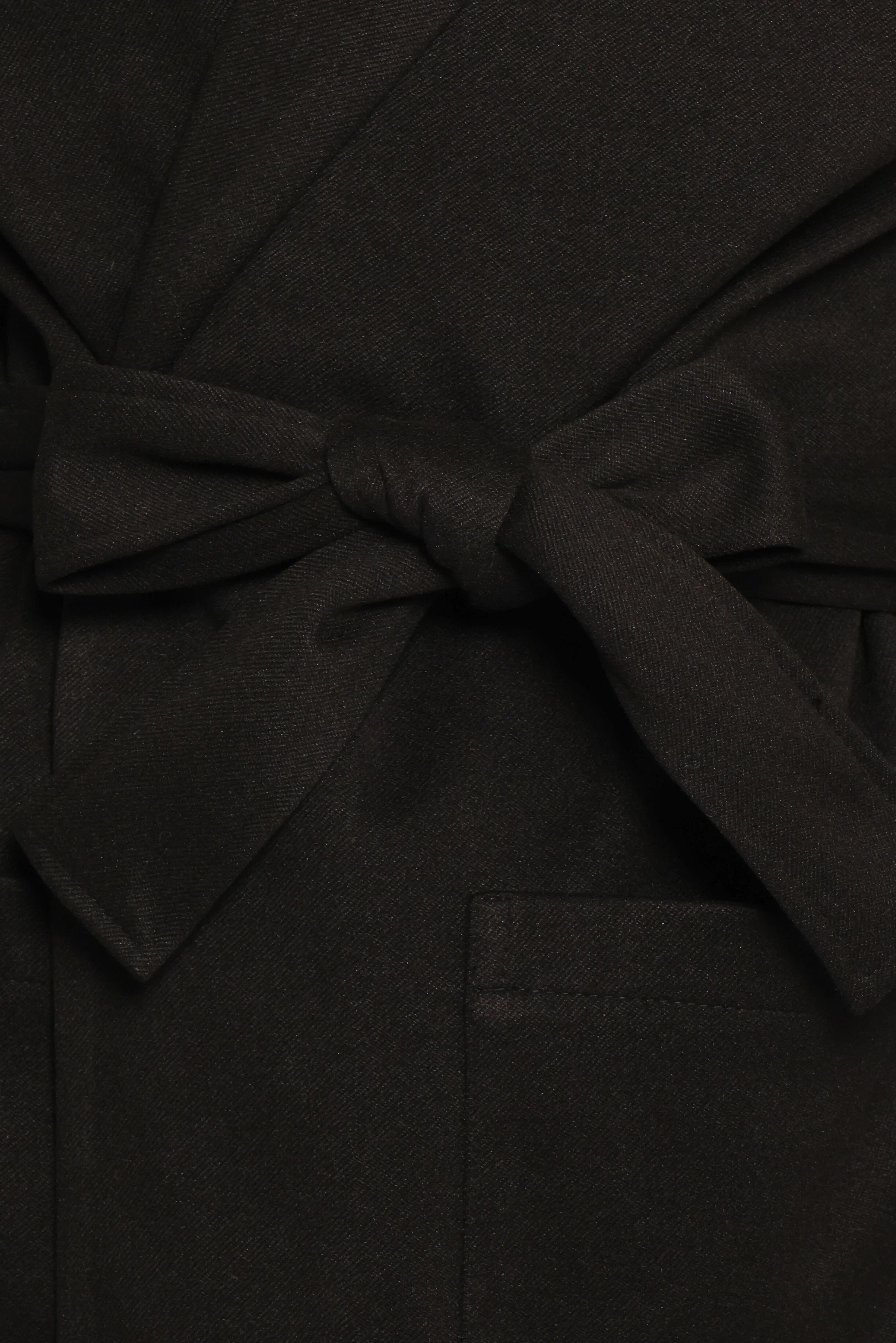 Kloss Tie Front Long Coat Black