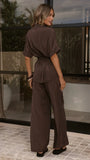 Velice Tie Top and Pants Set Brown