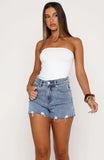 Dont Chase High Rise Denim Shorts Blue Stone