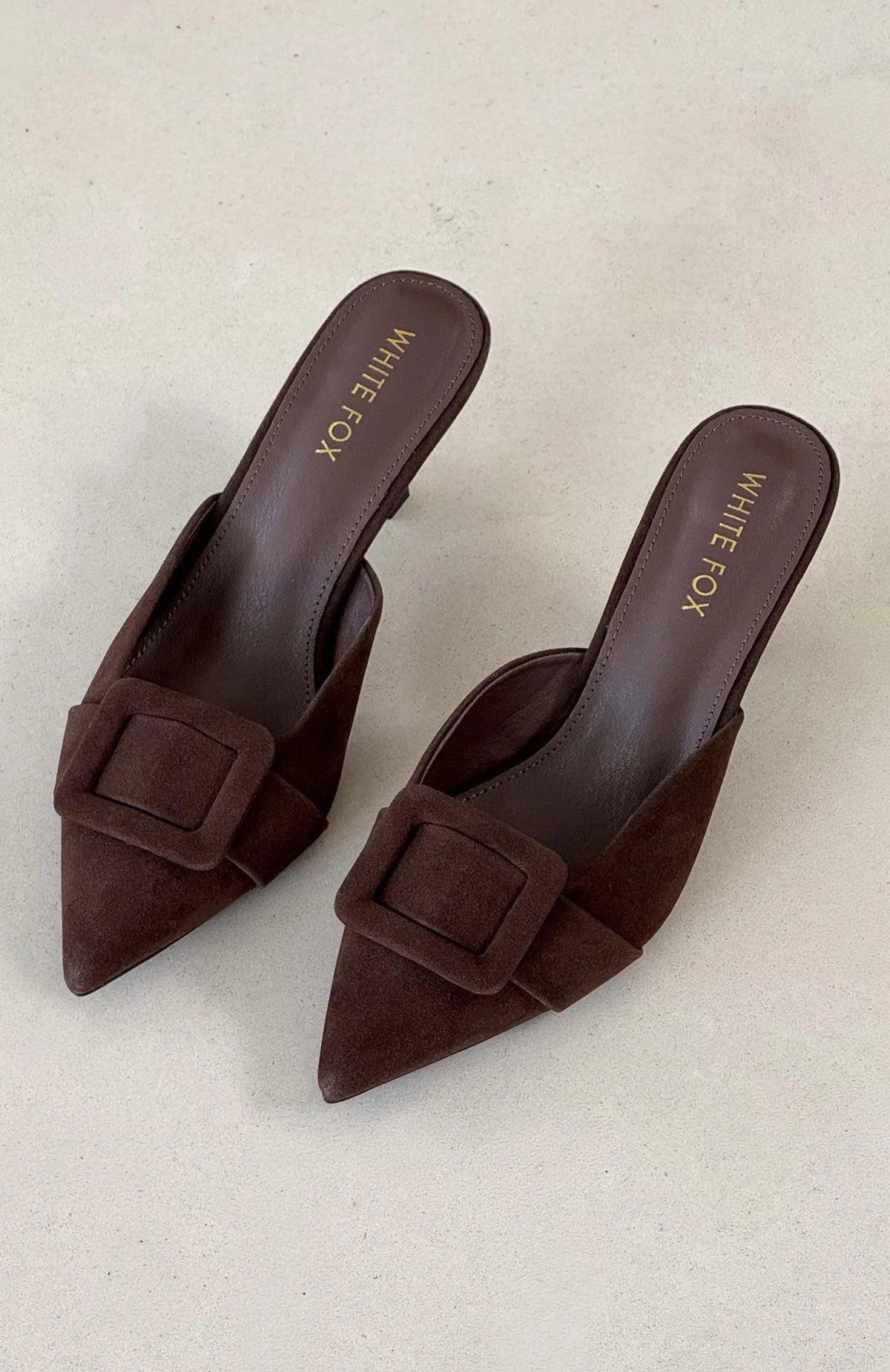 Domino Heels Chocolate Faux Suede