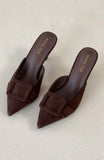 Domino Heels Chocolate Faux Suede
