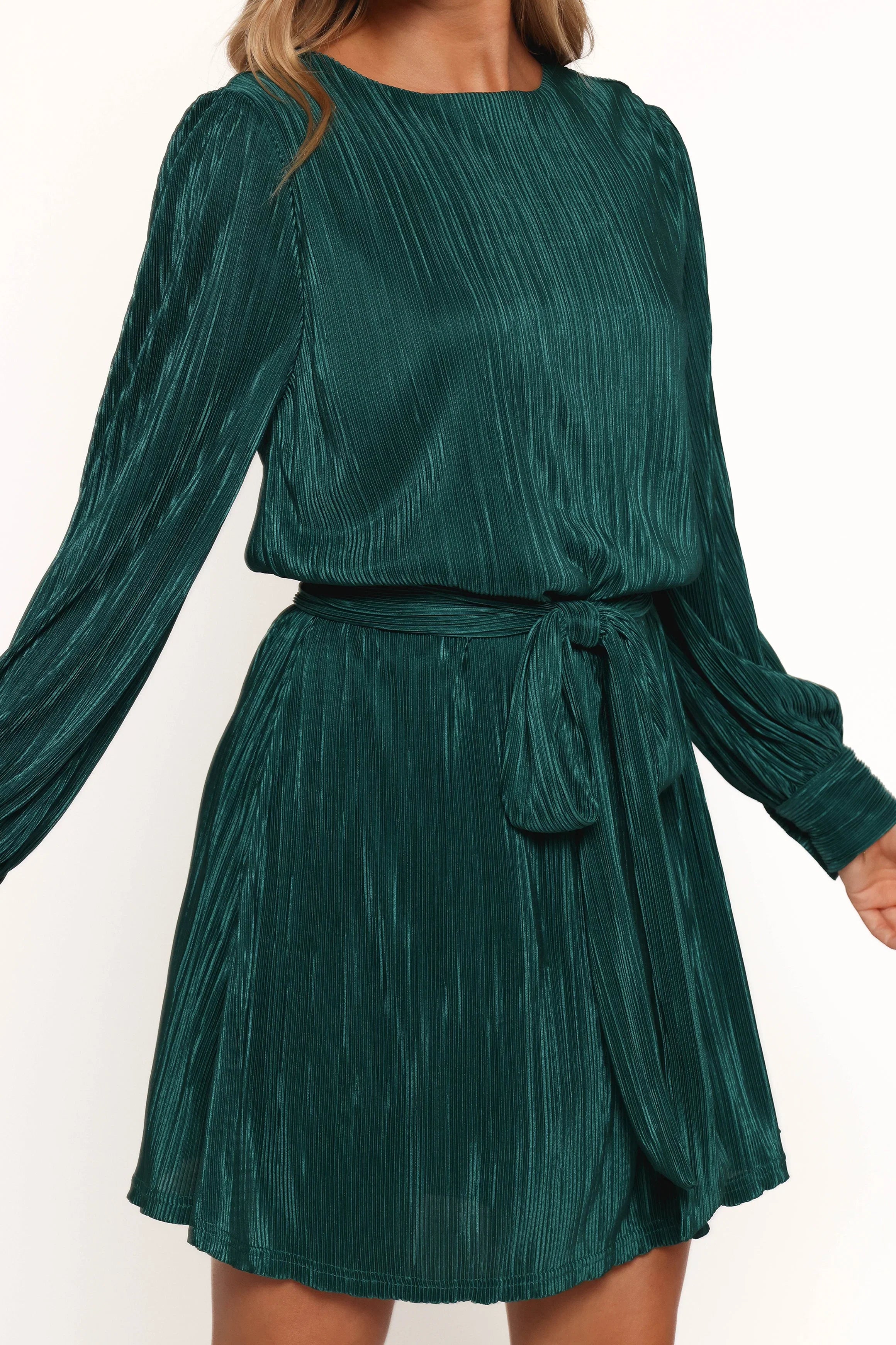 Joy Plisse Mini Dress Dark Jade