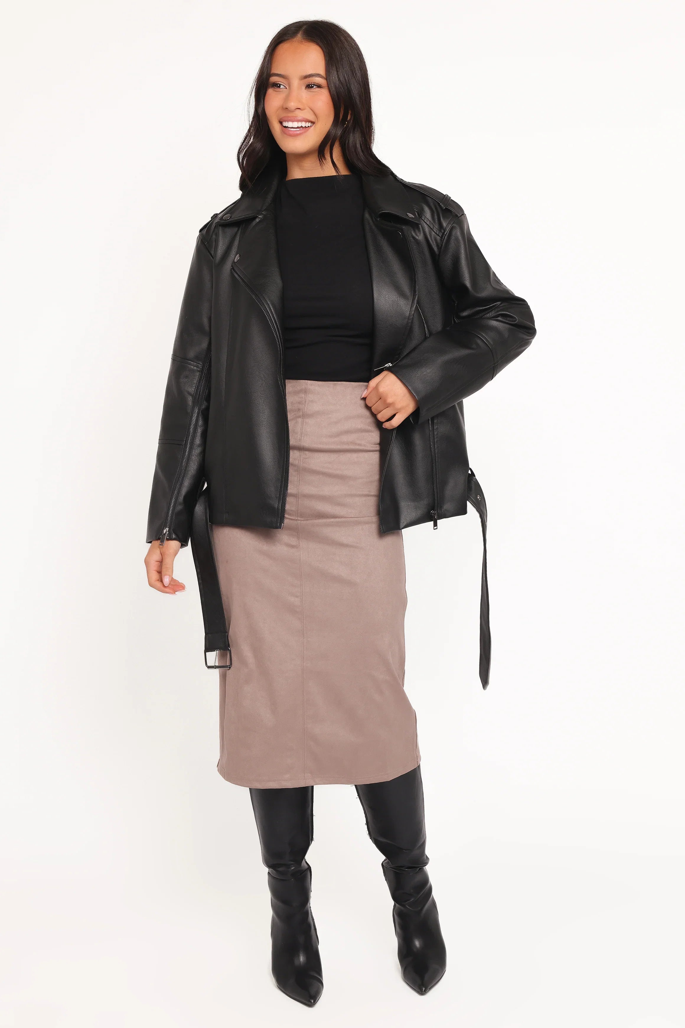 Parsons Oversized Faux Leather Moto Jacket Black