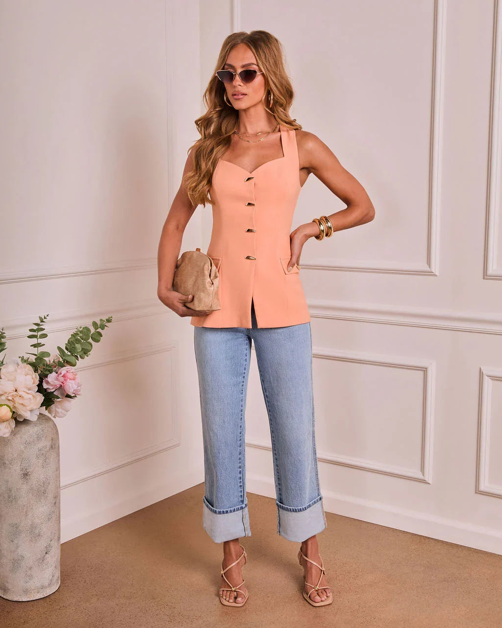 Nessia Button Down Vest Top