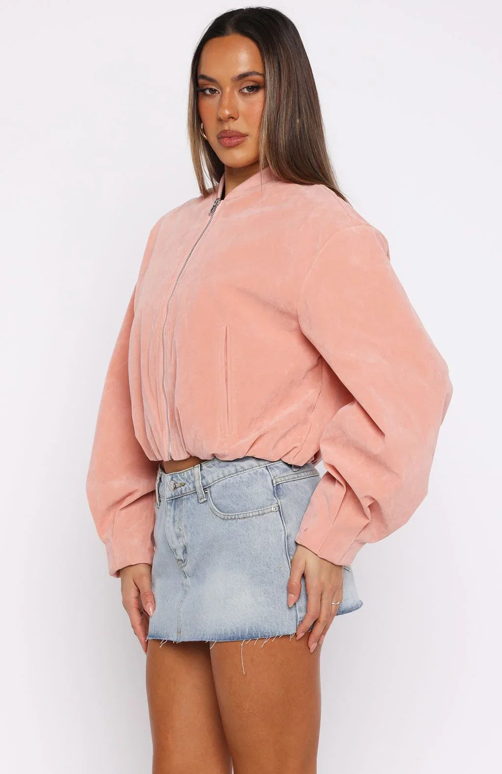 What Did I Miss Faux Suede Jacket Blush