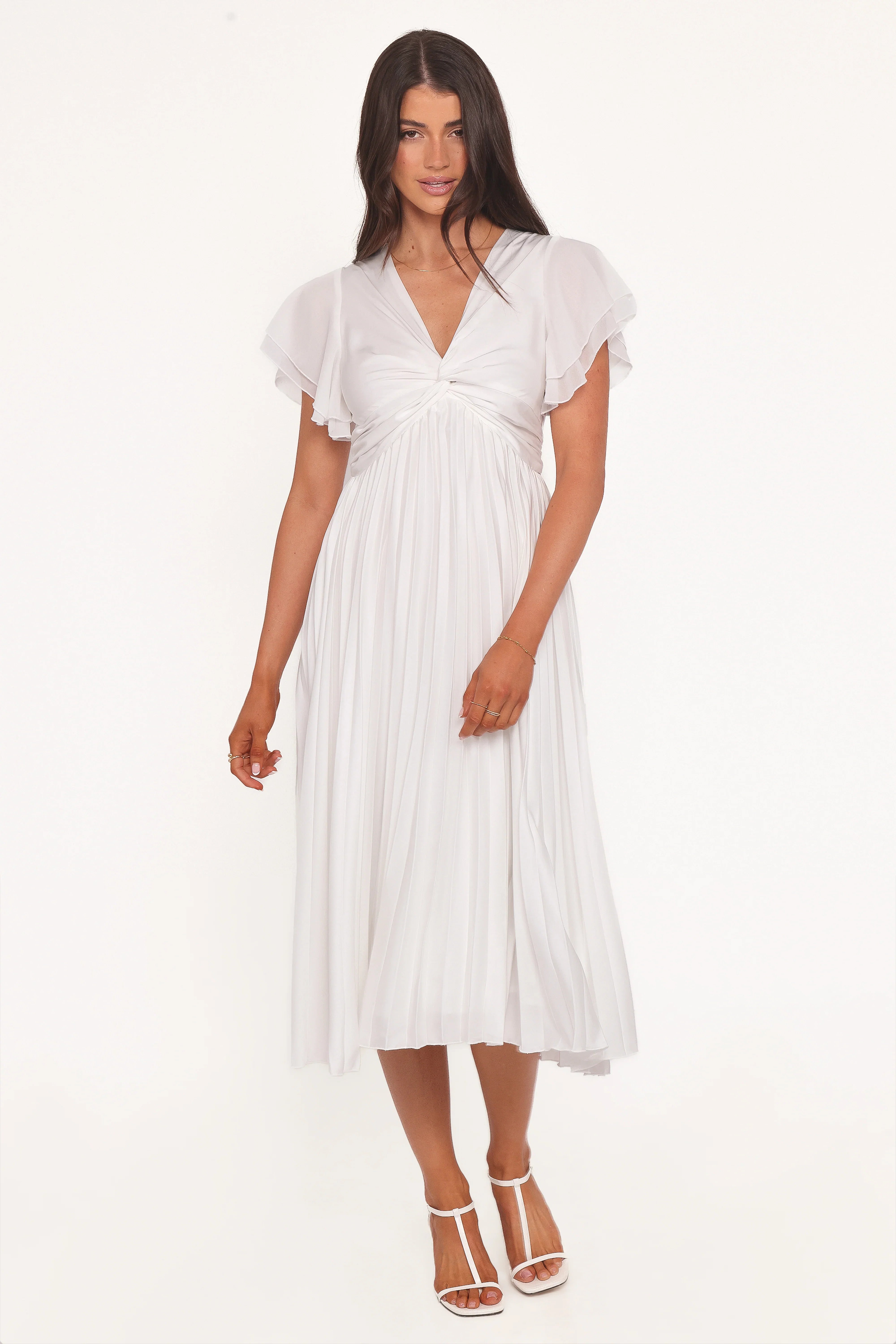 Nova Flutter Sleeve Midi Dress White