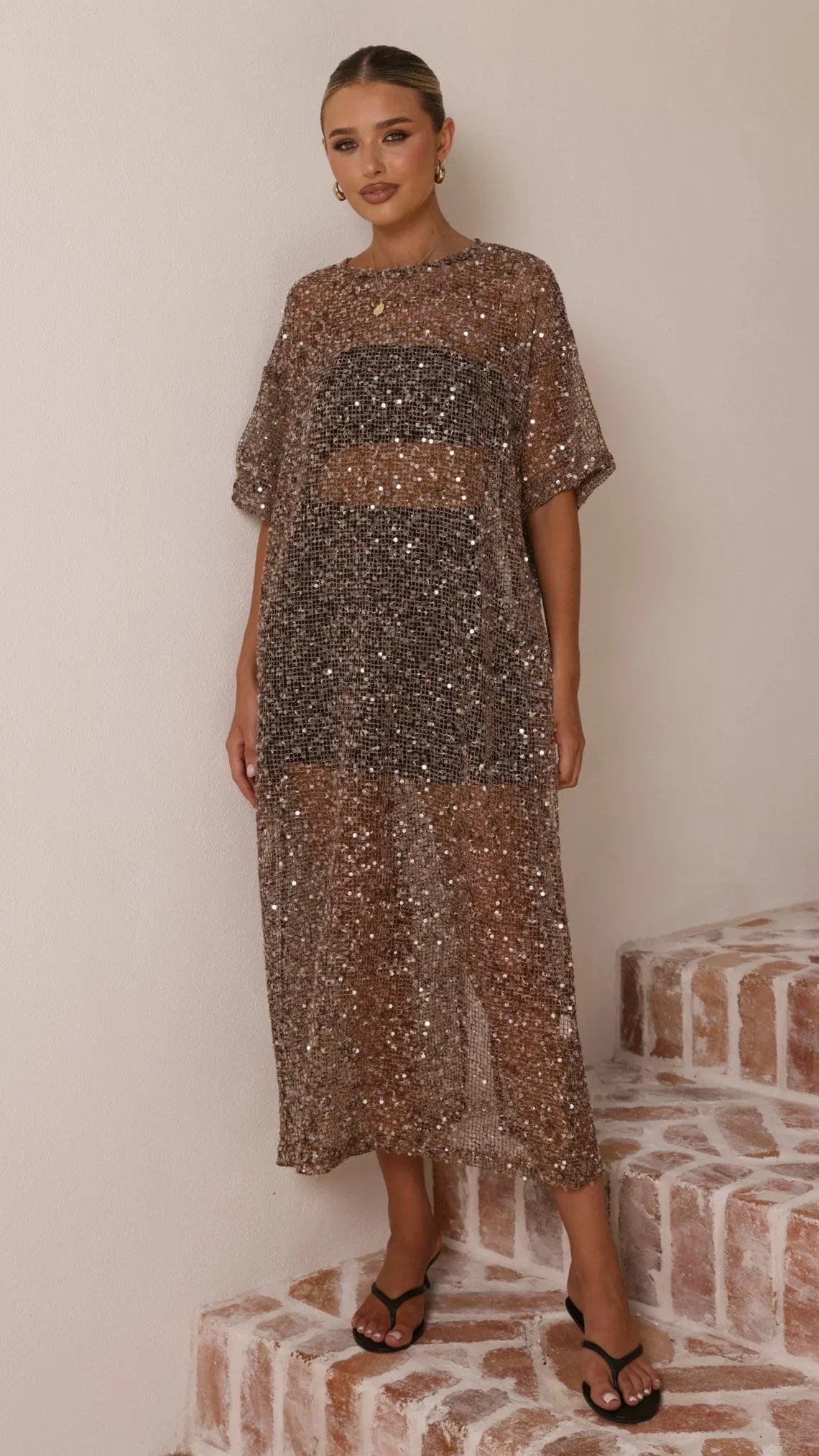 Zinnia Sequins Maxi Dress Mocha