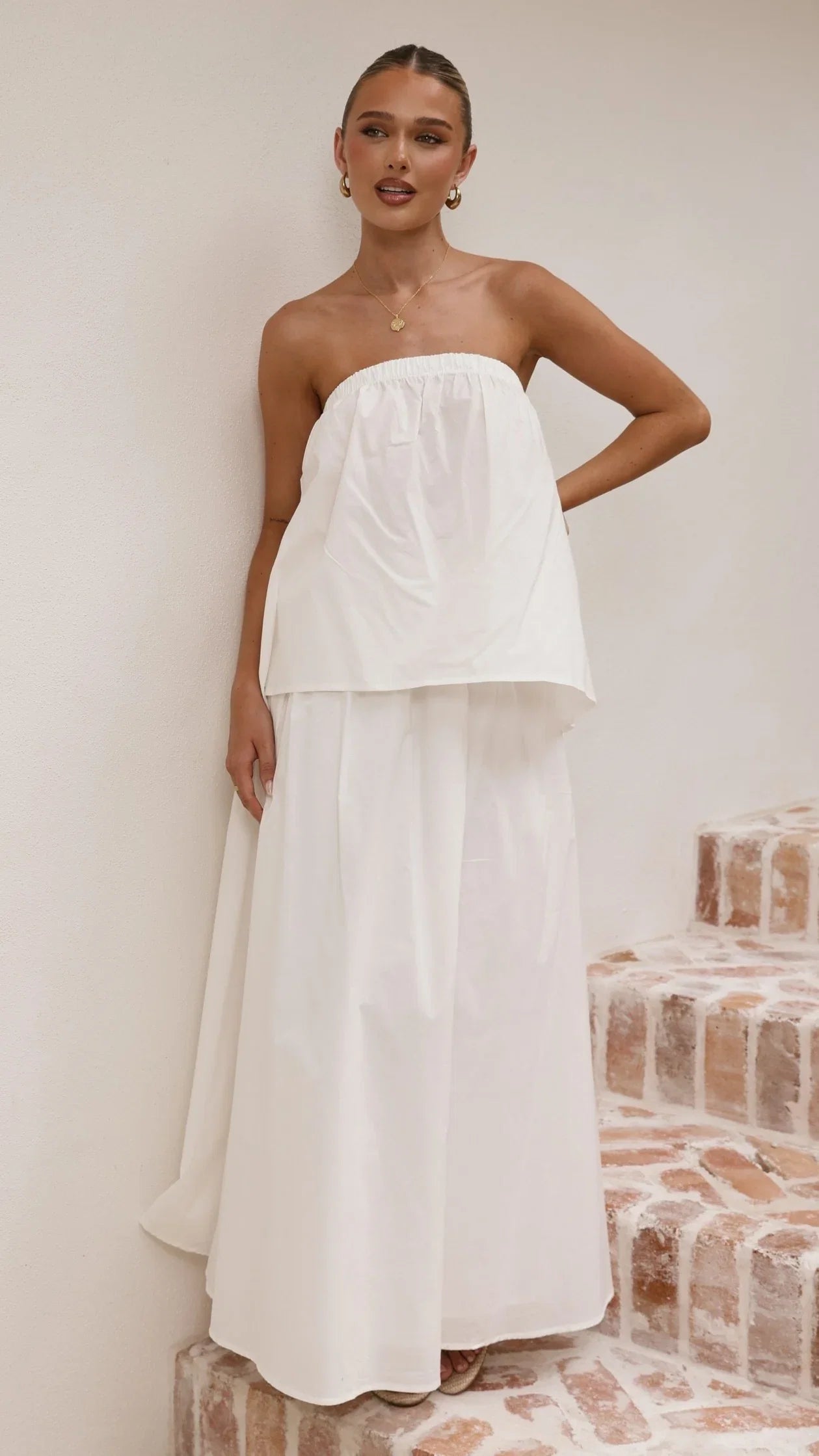 Makala Strapless Top and Maxi Skirt Set White